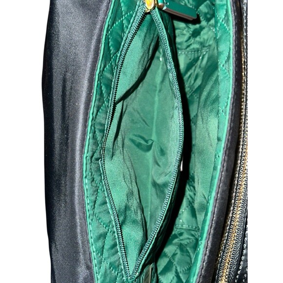 Tory Burch Perry Nylon Crossbody Shoulder Bag Black Strap Green Interior - Picture 11 of 16